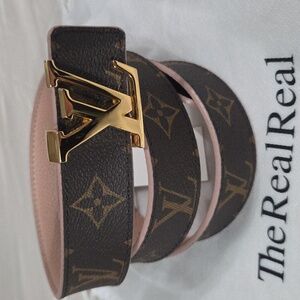 Reversible Louis Vuitton Pink/Brown Monogram Belt Gold LV Buckle